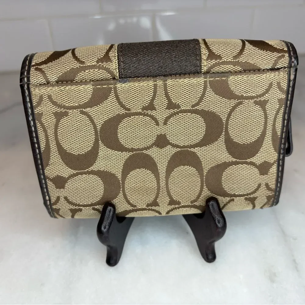 Coach Wallet Canvas brown & tan Signature Jacquard Logo Canvas Compact Wallet